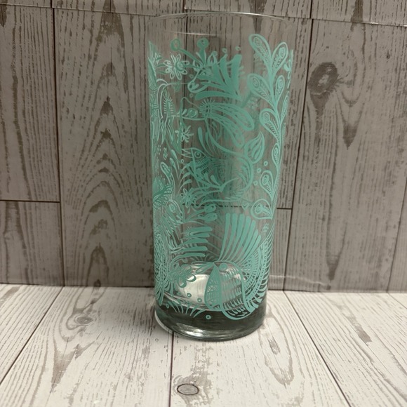 Anthropologie Serenta Glass Tumbler Turquoise Animal Graphic Boho Cottagecore - Picture 3 of 6
